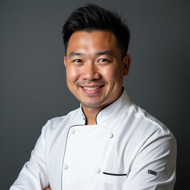 Professional headshot of Executive Chef Julian Tan in his chef's uniform.